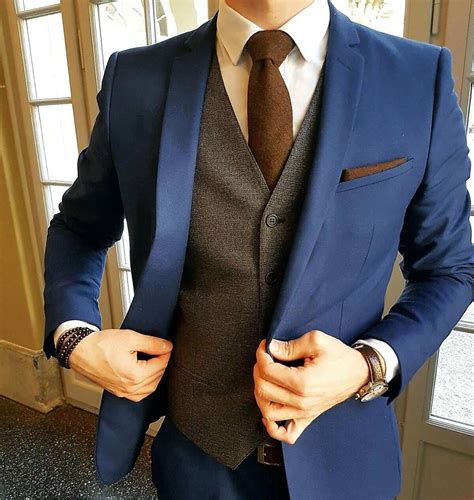 navy blue and brown suit.